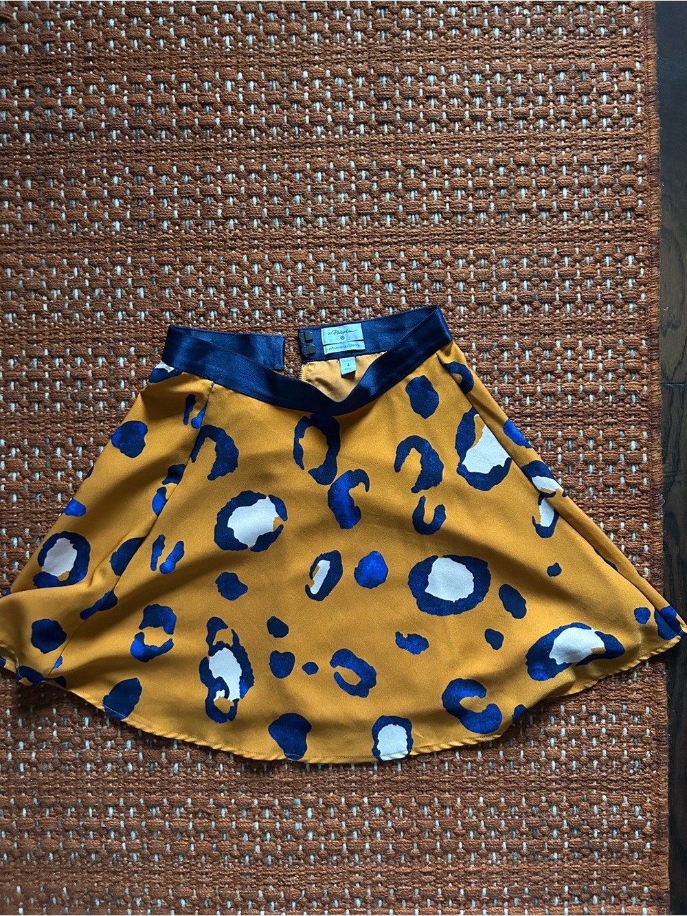Phillip Lim. Size 4. Mustard Yellow Leopard-Print A-Line Skirt with Navy Accents
